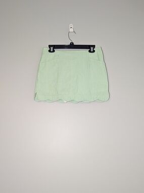 EUC Lilly Pulitzer Green Seersucker Skort 4 Scalloped Hem Gold Trim Preppy